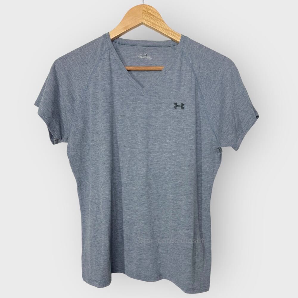 Under Armour Tech Fitness T-Shirt I Womens Large I Gray Short Sleeve V Neck Gym